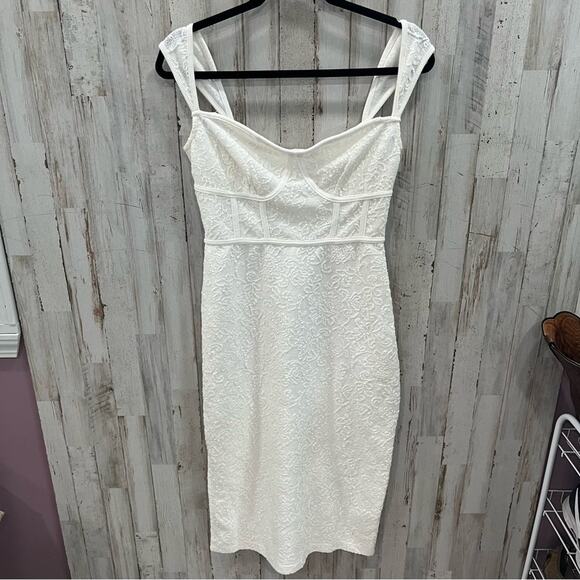 Anthropologie Textured Knit Midi Dress Bustier Ivory Womens Size Small *FLAW - Picture 1 of 11